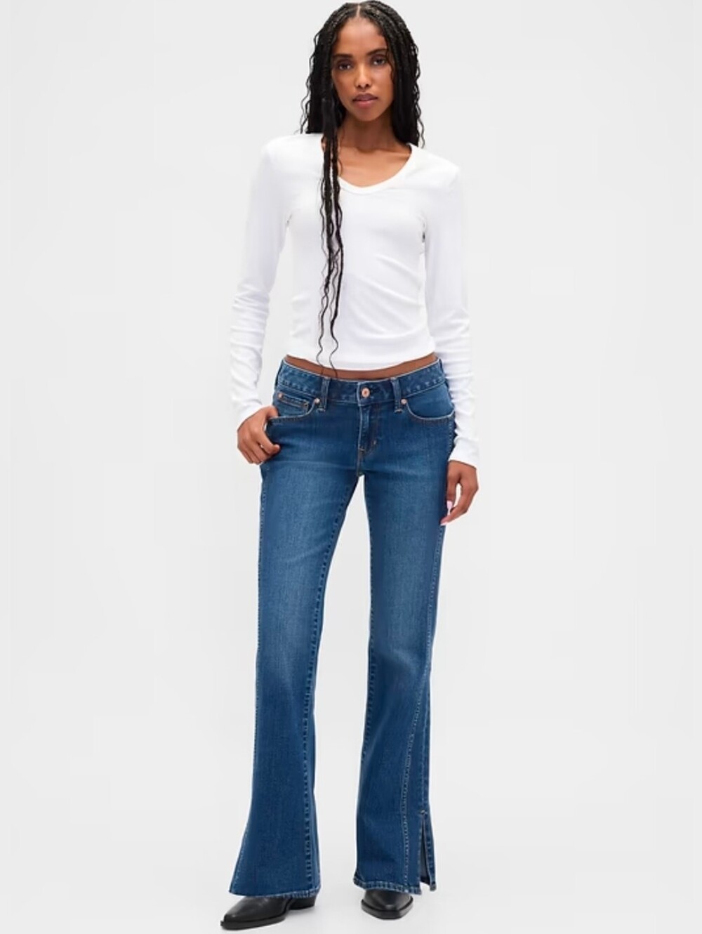 ❤️ GAP LOW RISE LONG & LEAN SEAMED SPLIT-HEM BOOTCUT JEANS, 4 (27) - Picture 2 of 12